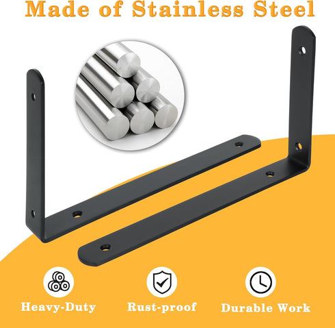 Support,10x6x1.2 Inch Upgraded(Pack 4) Alise Floating Shelf Brackets,Black Bracket for Shelves Heavy Duty L Wall