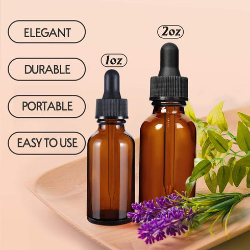 Eternal Moment 1 oz Eye Dropper Bottles (48 Pack), 30ml Amber Glass with Glass Eye Dropper for Essential Oils