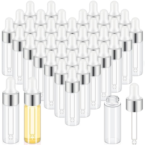 100 Pcs Mini Clear Glass Dropper Bottles Bulk with Cap for Essential Oil Tincture Sample Containers Perfume Liquid (5