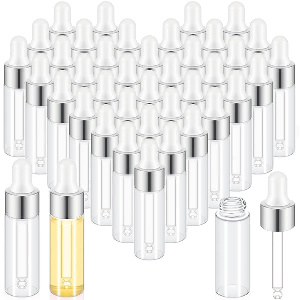 100 Pcs Mini Clear Glass Dropper Bottles Bulk with Cap for Essential Oil Tincture Sample Containers Perfume Liquid (5