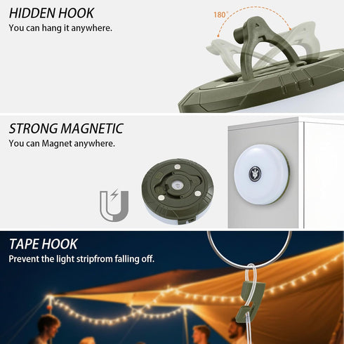 MDCMLKS 2-Pack 4 1 8 32.8FT Camping String Lights, in Portable Camping Light Rechargeable, Lighting Modes, USB