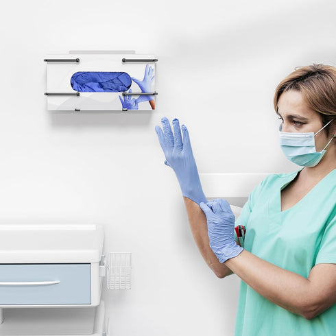 Glove Box Holder, Adhesive Wall-Mounted Metal Dispenser, Tool-Free Organizer for Rubber Latex Gloves, Facial Tissue