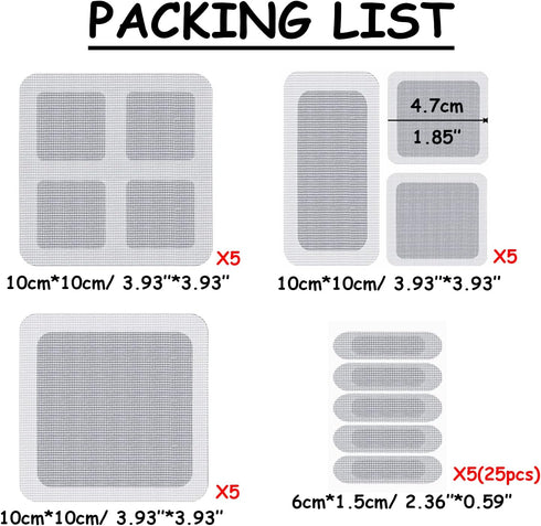 6.56ft + 20 pcs Windows Screen Repair Tape Patches, VEINARDYL Self-Adhesive Screen Door Stickers Replacement Repair Kit Mesh Repair for Repairing Holes Tears