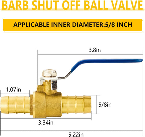 Metalwork Forged Brass Full Port Shut Off PEX Ball Valve, 5/8" Barb x 5/8" Barb, 90 Degree, 2 Pcs