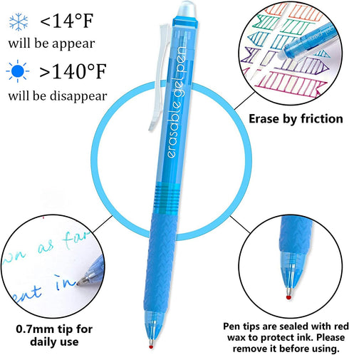 Vanstek 15 Colors Retractable Erasable Gel Pens, Fine Point 0.7mm, Premium Comfort Grip for School Supplies