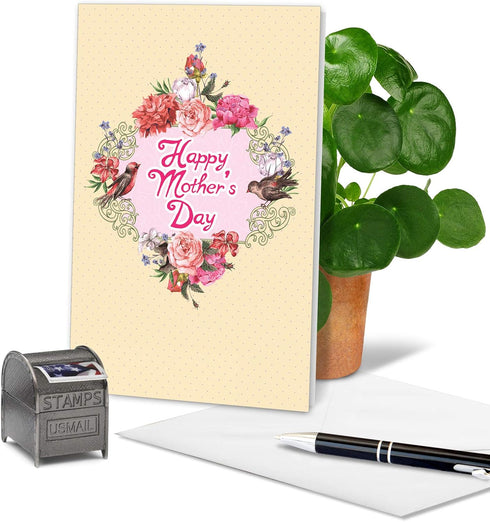 The Best Card Company Beautiful Card for Mother's Day, Loving Heartfelt Card for Moms, Birds and Blossoms