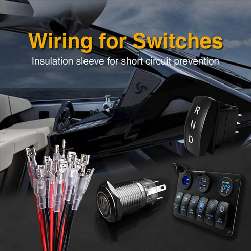 30Pcs Female Spade Crimp Terminals, 2.8mm/4.8mm/6.3mm, Red/Black 18AWG Wires for Automotive and Electrical Use