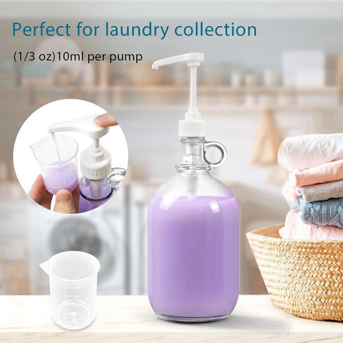 2 Pack 64 Oz Laundry Detergent Dispenser with Pump and Lid, Glass Bottles for Laundry Room Organization and Storage