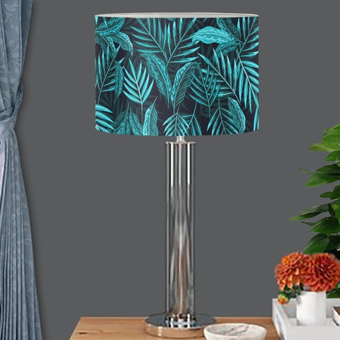 Yzaoxia Teal Leaf Pattern Drum Lamp Shade Tropical Leaves Lampshade for Living Room Bed Room Drum Lampshades Floor Lamp