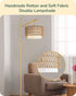 Dimmable Bulb, EDISHINE Rattan Arc Floor Lamp with Remote, Gold Farmhouse Standing Lamps for Living Room, Rattan