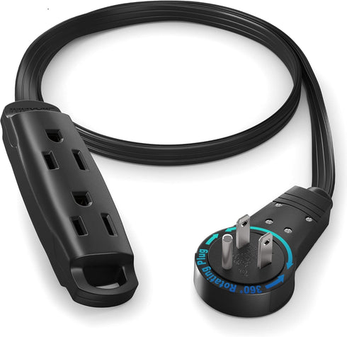 Maximm 360 Degree Rotating Flat Extension Cord, 1 Ft Multi 3 Outlet Power Cord, 16 AWG UL Certified
