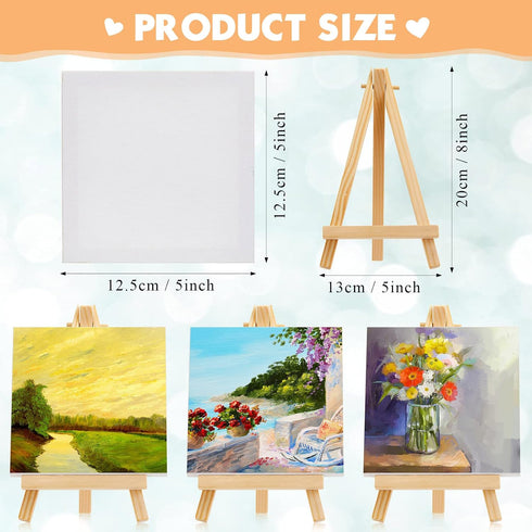 Mini Canvases with Easel Sets for Painting, Small Art Stretched Canvases, 32 Pack, 5 x 5 Inch