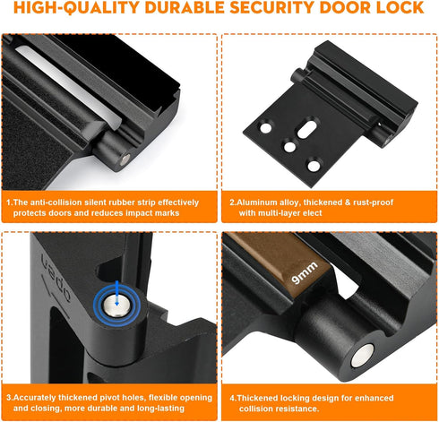 800 lbs, (2 Pack, Home Security Door Reinforcement Lock, Upgraded Front Door Locks for Kids Safety Withstand Child