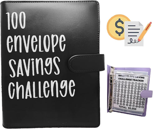 PIN&WEI 100 Envelope Challenge Binder, Budget Planner Book with Cash Envelopes for Savings Challenges
