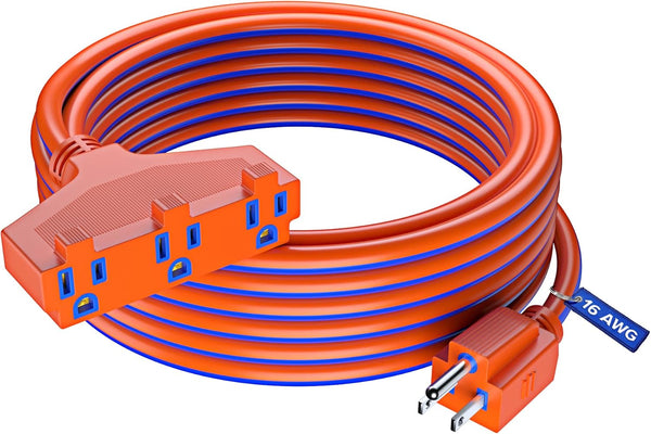 Extension Cord 30 ft, SJTW with Multiple Outlets, 16 Gauge (Blue and Orange) ETL Listed