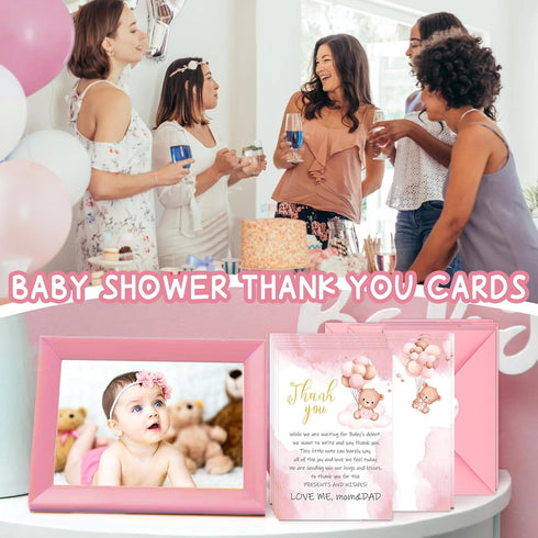 50 Pack 4 6 Inch Baby Shower Thank You Cards with Envelopes Stickers - Cute Bear Baby Shower Cards - Baby Girl/Baby Boy