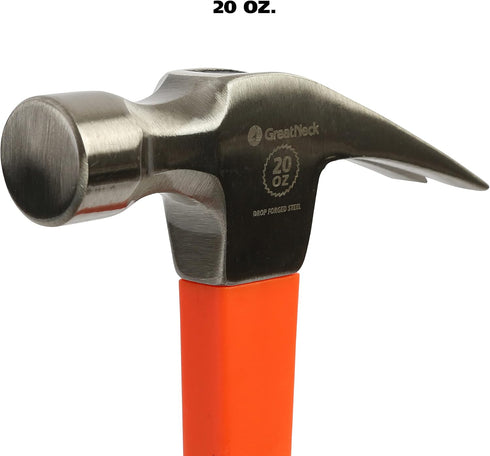 Great Neck HG20S 20 oz. Fiberglass Handle Straight Claw Hammer | Durable Home Improvement Tool | Drop Forged Steel Head | Smooth-Face Hammer Won t Leave Marks | Powerful & Precise by Great Neck