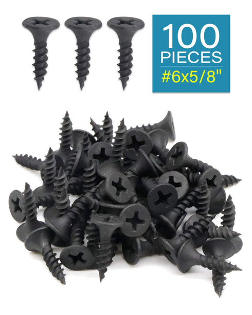 100pcs #6 x 5/8" Flat Head Phillips Drywall Screws, Fine Thread Sharp Point Wood Screw, Carbon Steel 1022A