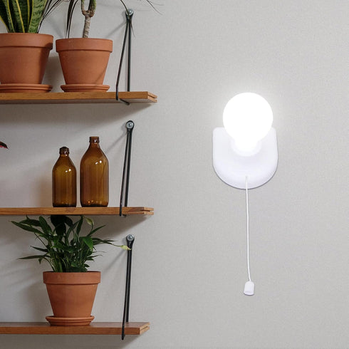 2Pcs Bulb Uonlytech Wire LED Cabinet Lamp Night Light Wall Pull Rope Battery Operated Self Adhesive Wall Mount Light