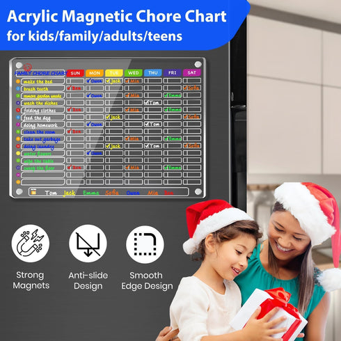 PigPotParty Magnetic Chore Chart for Kids, Family Chore Board 16"x 12" Acrylic for Teens Adults with 12 Markers