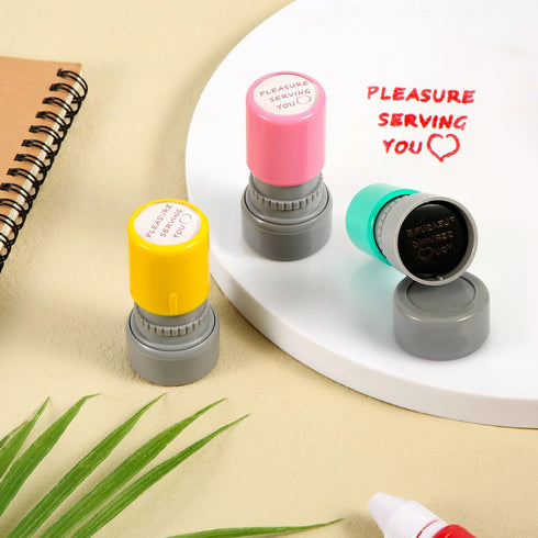 PEUTIER 3pcs Pleasure Serving You Stamps, Server Stamps for Checks Stationery Stamp Self Ink Stamp for Service Work