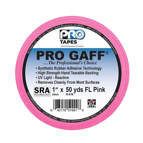 ProTapes Pro Gaff Premium Matte Cloth Gaffer's Tape, 1" Width, 50 yds Length, Fluorescent Pink