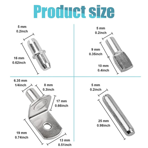 Veiwonat 145 4 5mm 1/4inch (104) Pcs Shelf Pins Kit, Upgraded Shelf Pins Styles, & Nickel Shelf Support Pegs, Cabinet