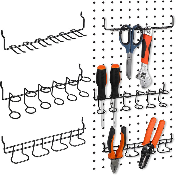 6 Pcs Pegboard Screwdriver Holders, Stainless Steel Organizer Hooks for Tool Utility Racks (Black)