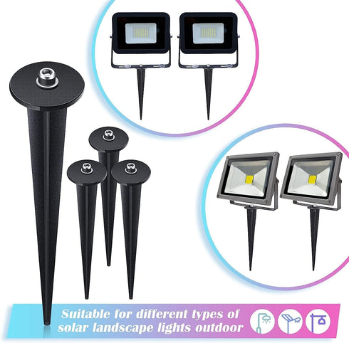 Ludist 4 Packs 4 6.3 Inches Threaded Spike Flood Light Ground Stake Metal Replacement Stakes for Solar Lights Outdoor