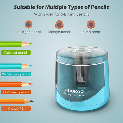 Electric Pencil Sharpeners, Battery Powered for Colored Pencils, High-Speed Operated Automatic & Manual Pencil Sharpener for Kids, Home School (blue1) by Zuukoo