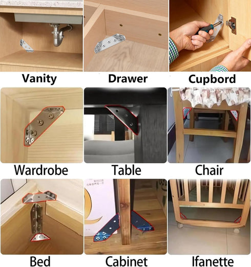 Bxbdcha 20PCS Furniture Corner Connector - Universal Stainless Steel L Brackets for Wood,Hardware Metal Angle Bracket