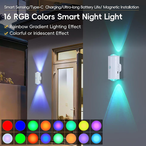 Hirzsjoy 16 Dimmable, 1500mAh LED Wireless Wall Sconce with Remote, Colors Changing, Motion Sensor Light Indoor
