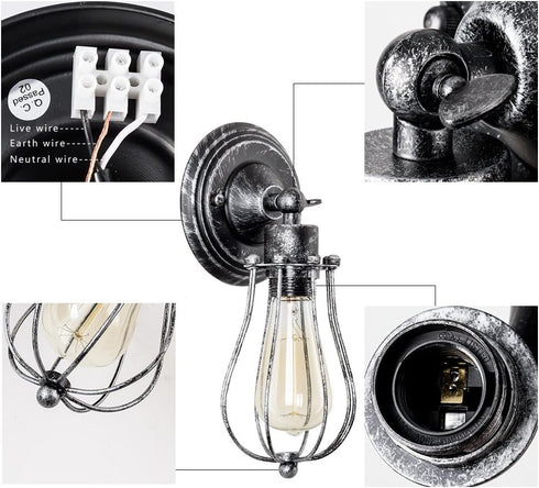 Vintage Wall Lamp Adjustable Rustic Retro Wire Cage Wall Light Industrial Style Indoor Lighting Fixture ;Moonkist