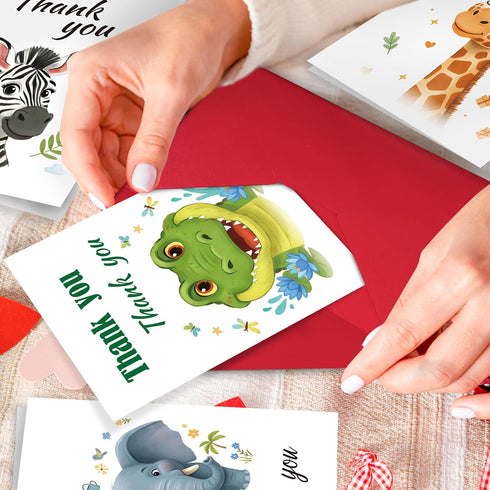 TNCDJKPA Cute Crocodile Thank You Card with Red Envelope - Watercolor Alligator Thanks Greeting Card for Kids Birthday