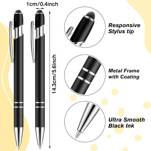 Zonon 38 Pieces Rubberized Ballpoint Pen - Stylus Tip Stylish Metal Pen with Soft Rubberized Grip, Black Ink for Most