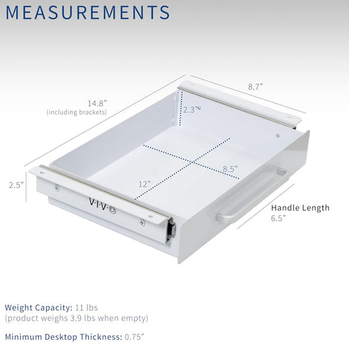 VIVO 13 Inch Under Desk Mounted Sliding Pull-out Drawer, Storage Organizer for Office Desk, Sit Stand Workstation, White