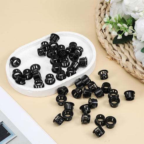 Zelphvt 50Pcs Grommets, 1/2 Inch Black Snap Bushing, Snap in Plastic Cable Knockout Insulating Bushing for Electrical
