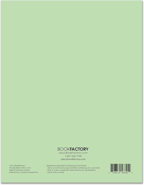 BookFactory Student Lab Notebook, 8.5" x 11", Scientific Grid Format, 50 Pages, Green Cover, 10 Pack (LAB-050-7GSS)
