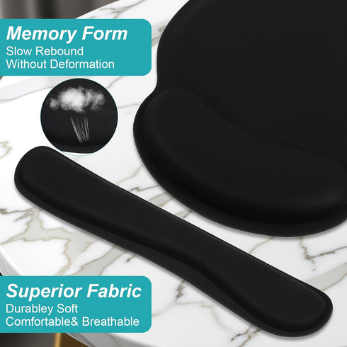 Xaajooio 8 Set, Pcs Ergonomic Mouse Pad and Keyboard Wrist Rest Memory Foam Support for Comfortable Typing, Black
