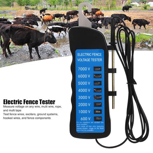 Electric Fence Voltage Tester, 7KV Eight Light Indicator Voltage Tester, 600V - 7000V, Portable Farm Fence Tester with Probe, Electric Fence Fault Finder Farming Equipment