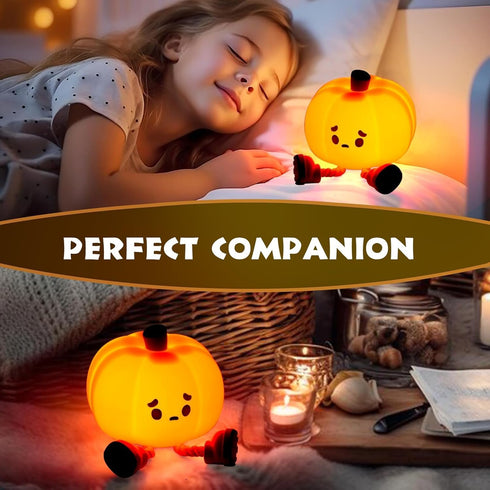 LONRISWAY Dimmable Pumpkin Night Light for Kids, Rechargeable LED Desk Lamp with Touch Control, Soft Silicone Nursery
