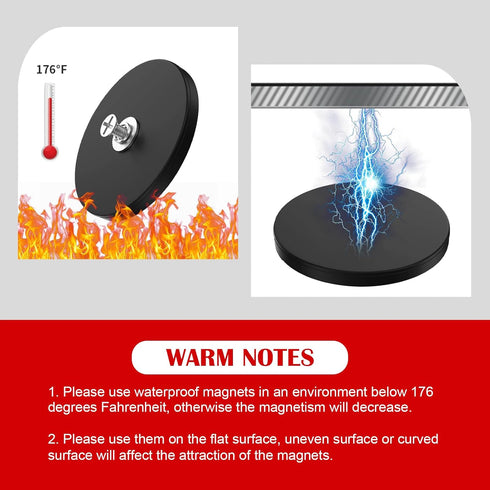 4Pcs 100LBS M6 Thaibear Rubber Coated Magnets, Rubber Coated Neodymium Magnets with Magnetic Assembly Base