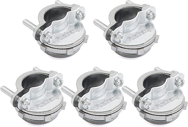5 Pack 1 Inch NM Cable Clamp Type Connectors for Metallic Conduit Protect Cables, Silver-Zinc