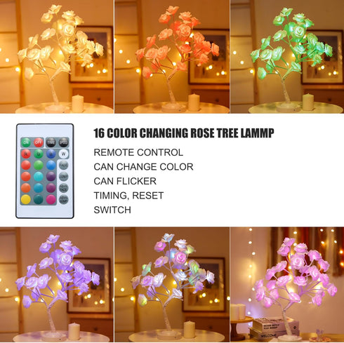 Xoeryoy 16 Rose Lamp, Light Up Rose Flower Tree Lamp with Remote Control, Color Changing LED Flower Desk Lights