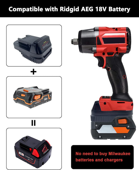 Adapter for Ridgid AEG 18V Battery to for Milwaukee M18 18V Cordless Tools, Use for Ridgid 18V Platform Batteries (Adapter Only)