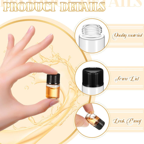200 2 ml Lallisa Pcs Glass Vials with Screw Black Caps Plastic Stoppers, Leak-proof Clear Small Sample Vials Bulk