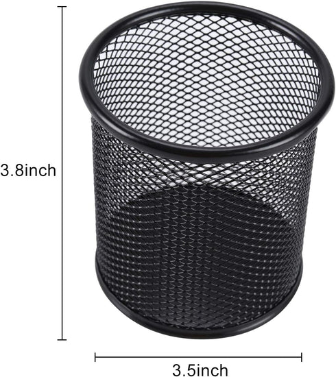 EasyPAG 2-Pack Metal Mesh Pen Holder - 3.8" Desk Organizer for Office/Home/School, Black with Non-Slip Base
