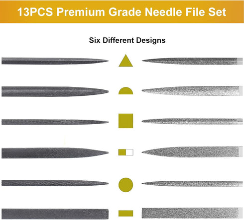 Small File Set, Needle Diamond Files 13PCS, 6pcs Jewlers Files & 6pcs Steel Files for Precision Metal File Work, Wood Files, Plastic Carving Tool with Steel Brush and Carry Case by kapoua