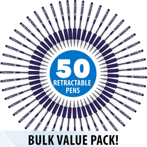 Inc. ClipClicks Retractable Ballpoint Pens, 50 Count, 1.0-mm Medium-Point Set with Comfort Grip for Writing