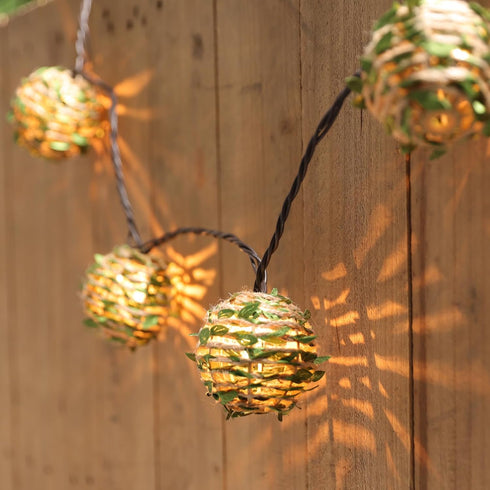 TWINKVILLA 10 Decorative Lantern String Lights, Outdoor Plug in Hanging Lights with Natural Hemp Rope Leaf Balls